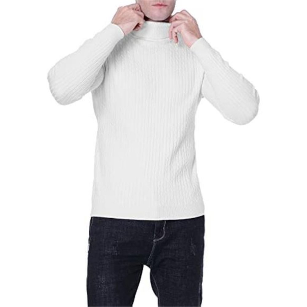 Hot Men's H122 Turtleneck Sweater Slim Fit White